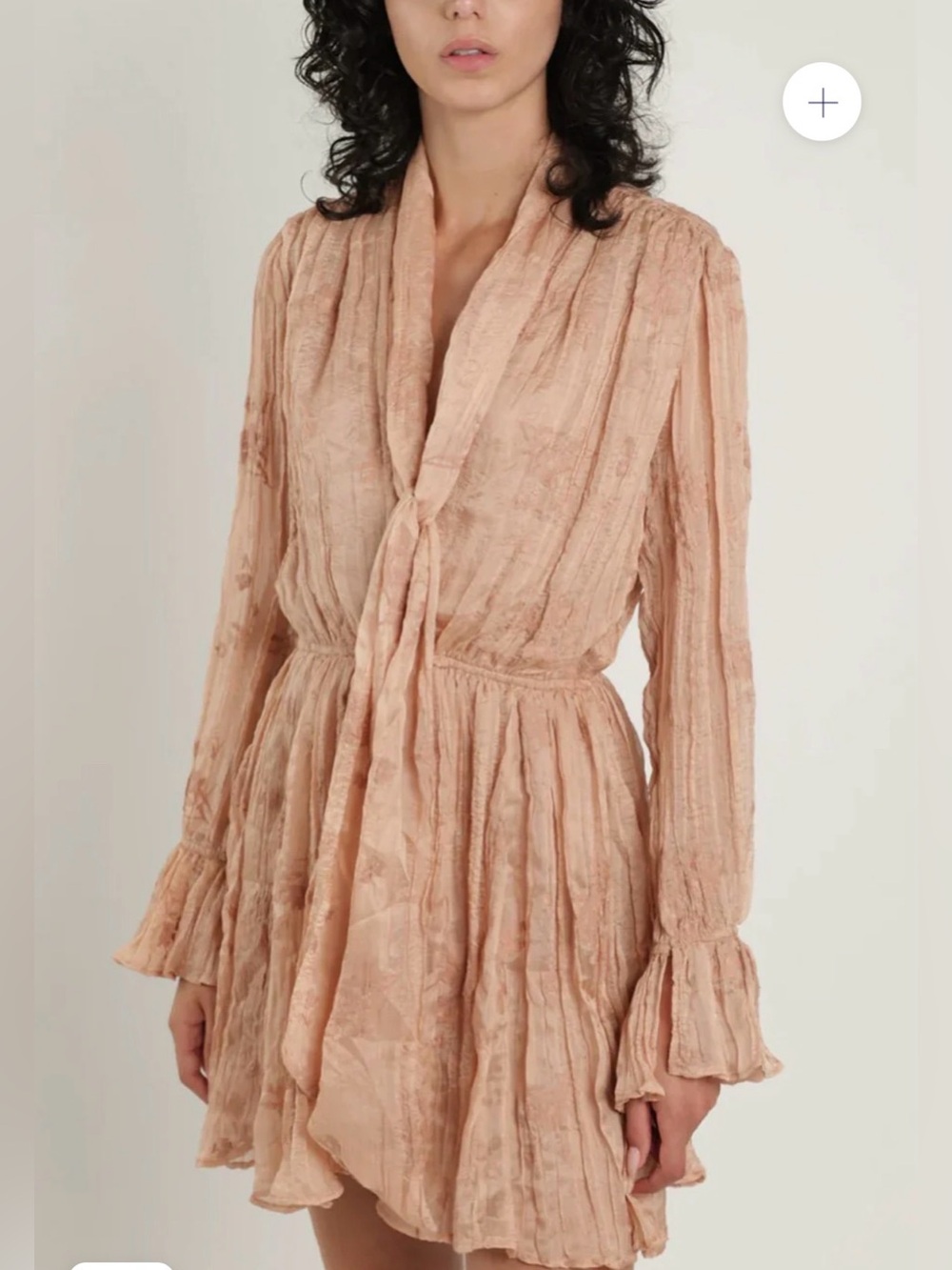 Sabina Musayev Dillon Pleated Long Sleeved Mini Dress Cream Latte Silk
